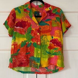 JAMS World Vintage 80’s Shirt Abstract Floral Bright Hawaii Wearable Art Size XS